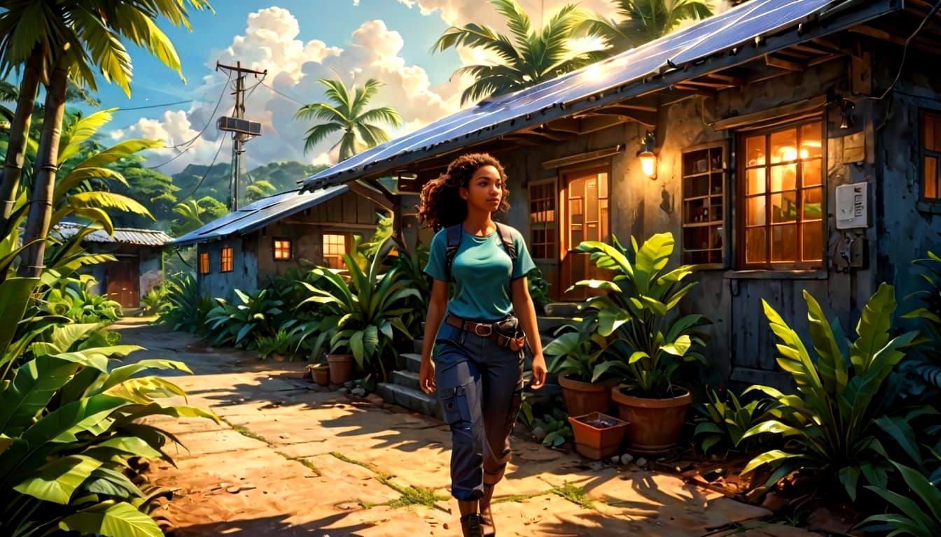 Caribbean Mechanic in Solarpunk Homestead Concept Art