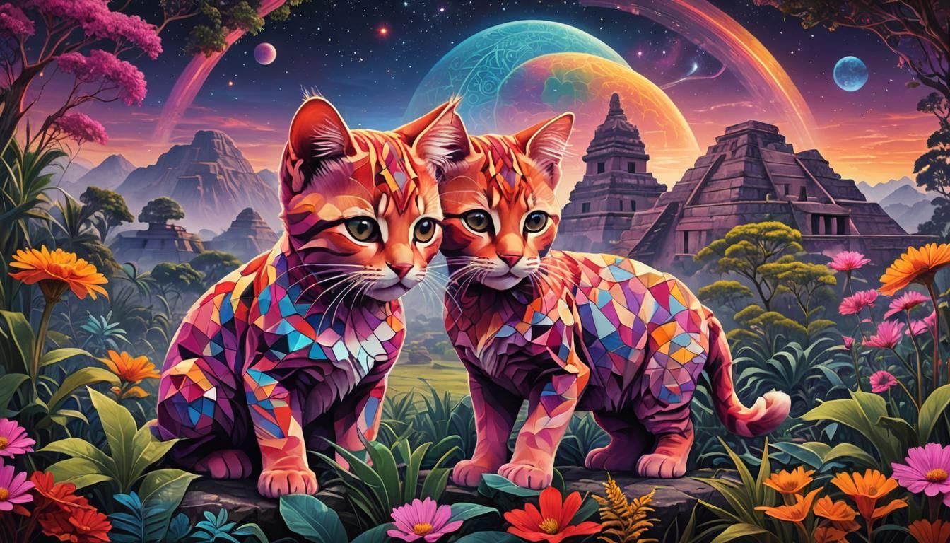 Pink Kitten's Cosmic Savannah: A Fantasy Landscape