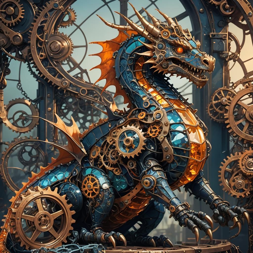Steampunk Dragon Concept Art: Gears and Glass