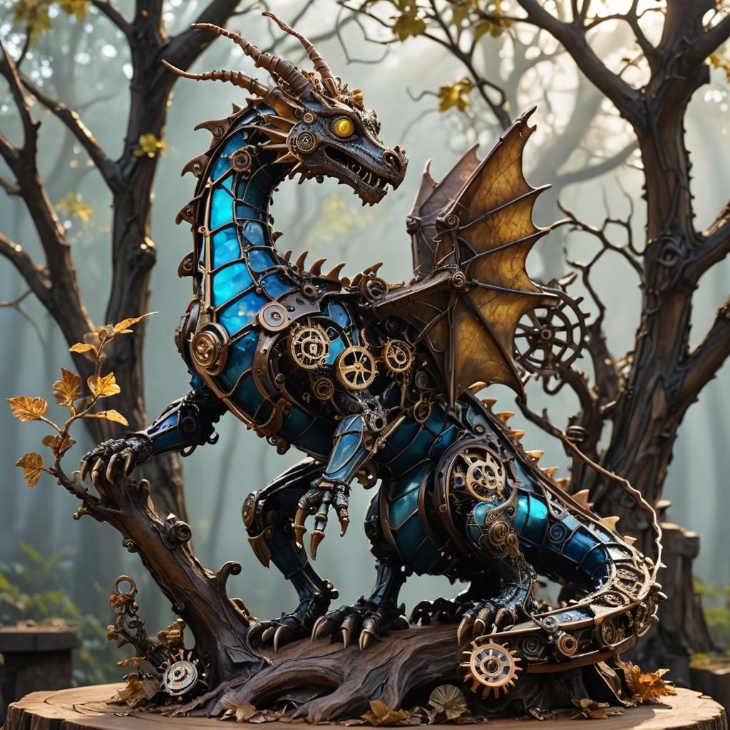 Steampunk Dragon Sculpture with Clockwork Machinery