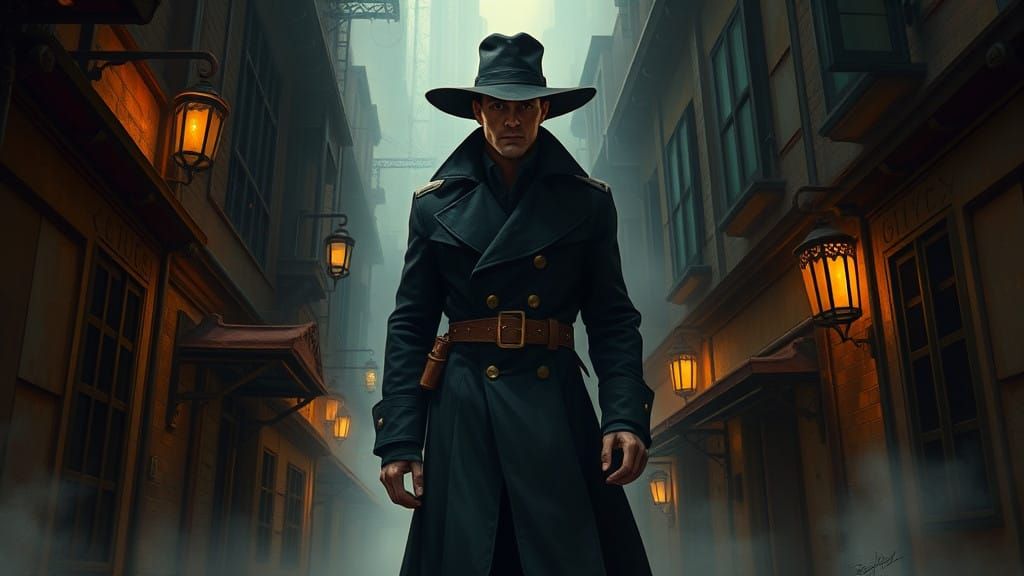 Mysterious NPC Amidst Ancient Futuristic Cityscape in Warm O...