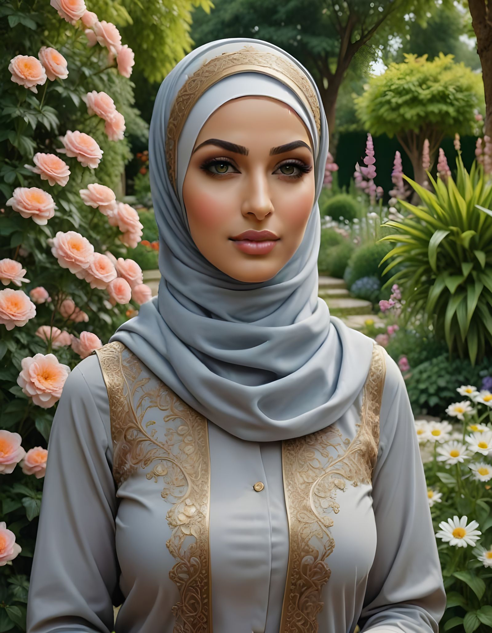 Hyperrealistic Hijabi in a Garden