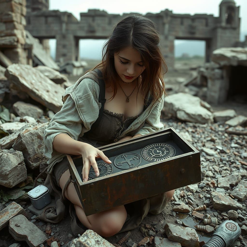 Ruined Woman with Ash Box in Biomechanical Style