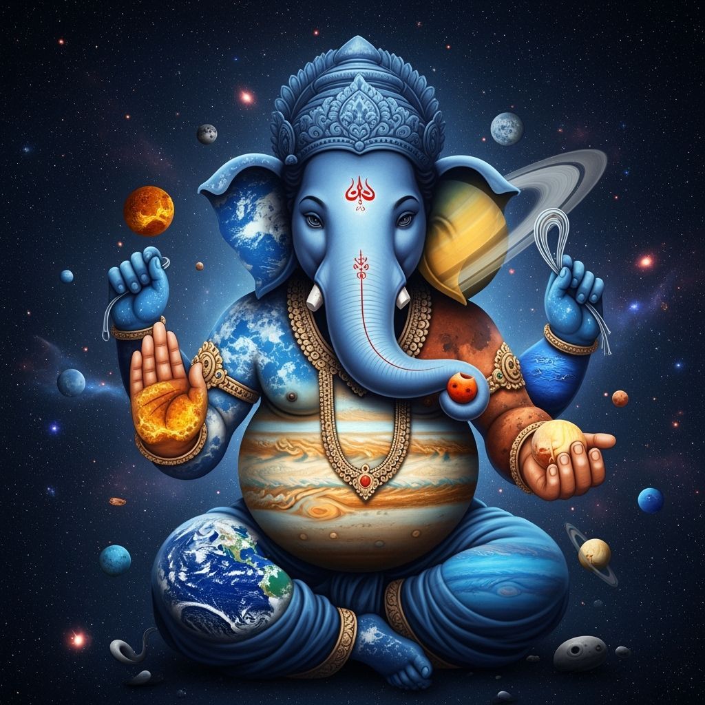 Lord Ganesha Composed of Planets in Space