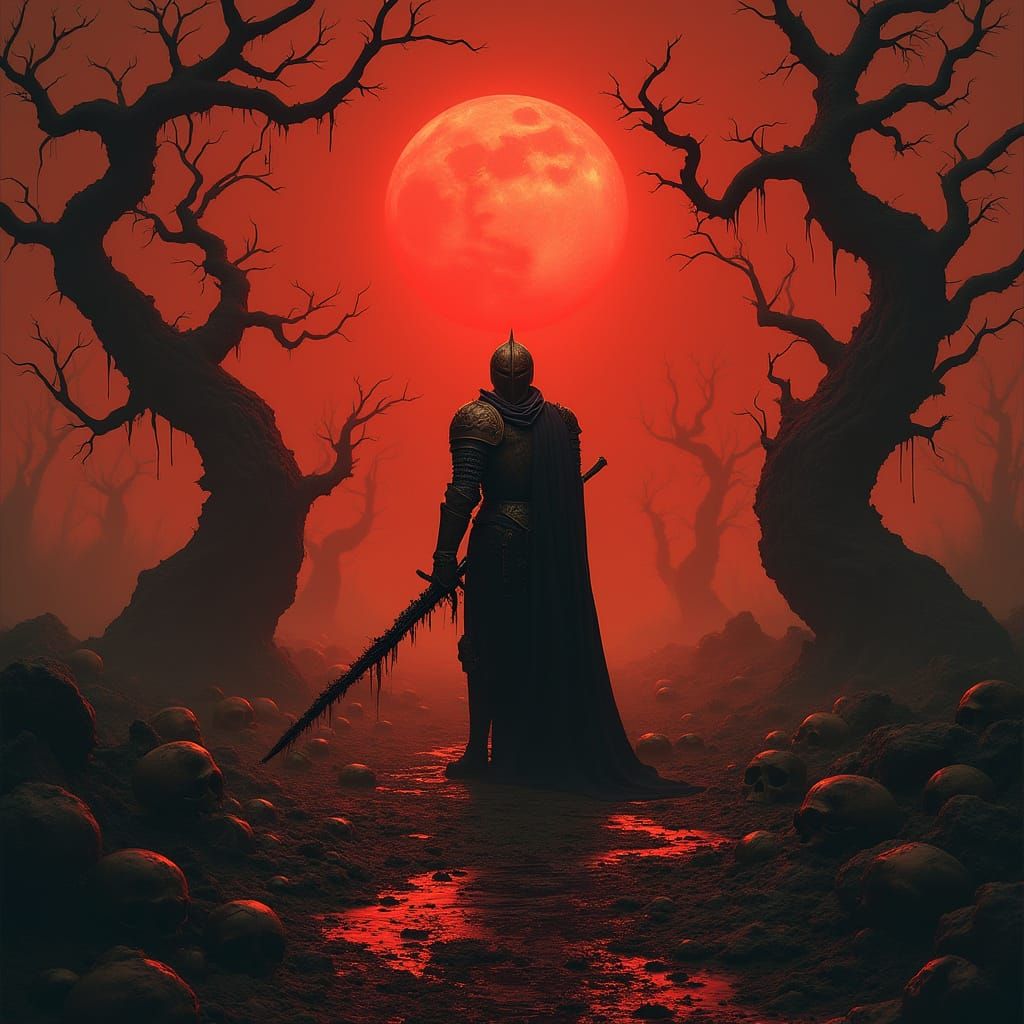 Knight in Dark Fantasy Landscape, Beksiński Style