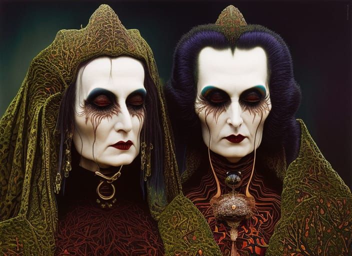 Goth Woman with Dracula Portrait in Dark Fantasy Style