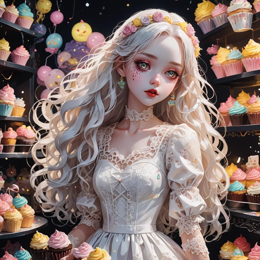 Anime Girl with Kawaii Horror Doll