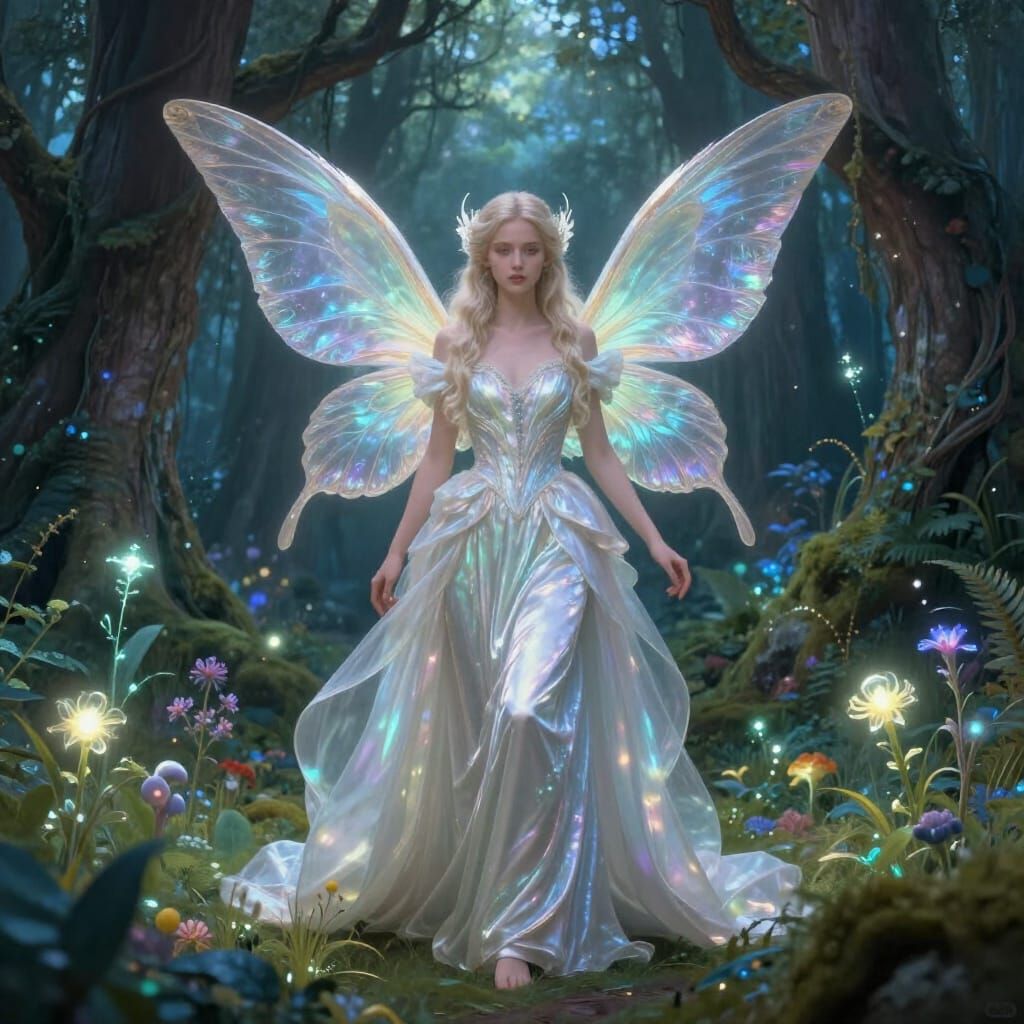 Fae Girl in Moonlit Enchanted Forest Digital Painting