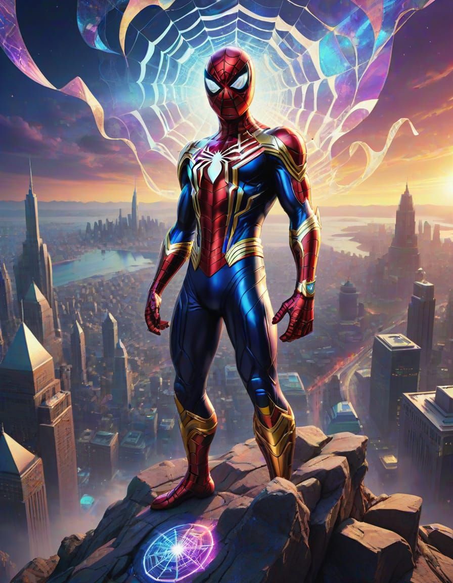 Spider-Man in Cosmic Saint Seiya Armor, Cosmic Cityscape