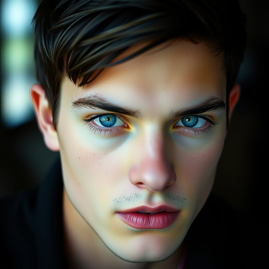 Handsome Young Man with Blue Eyes, Cinematic Film Still
