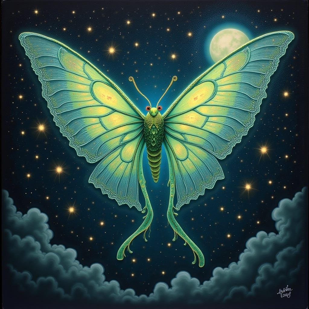 Ethereal Luna Moth Soaring in Dreamlike Style
