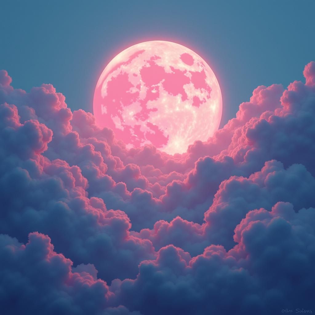 Pink Moon Descent: Surreal Digital Art