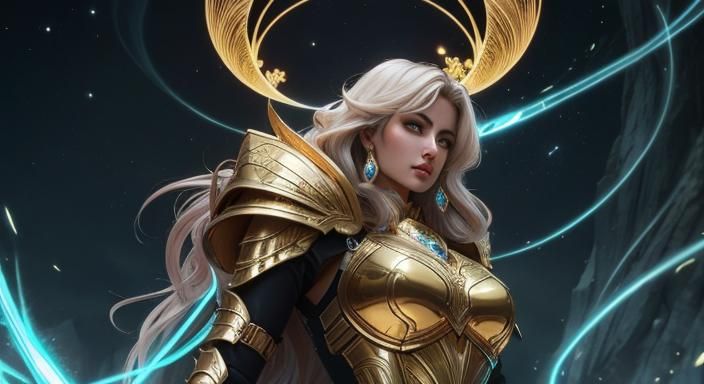 Heroic Woman in Gold Armor: Surrealist Portrait