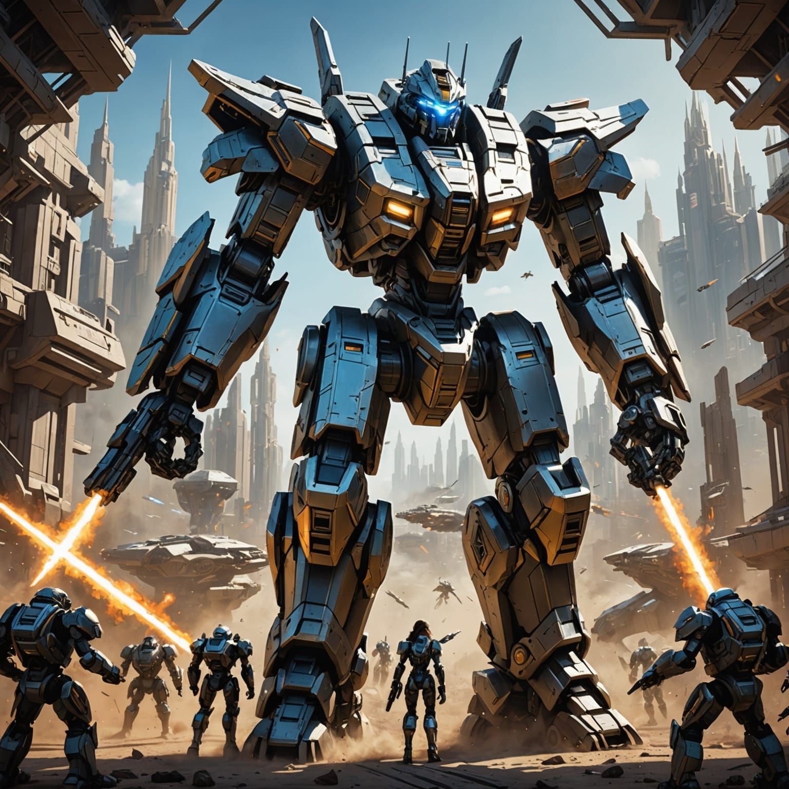 Mecha Warriors Duel in Alien Arena: Detailed Matte Painting
