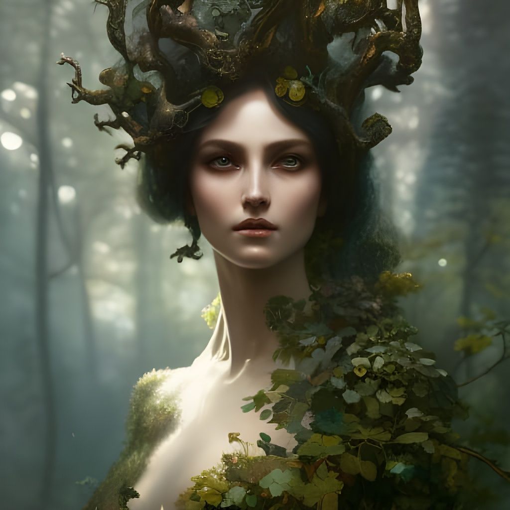 Metallic Dryad Portrait in Dystopian Setting