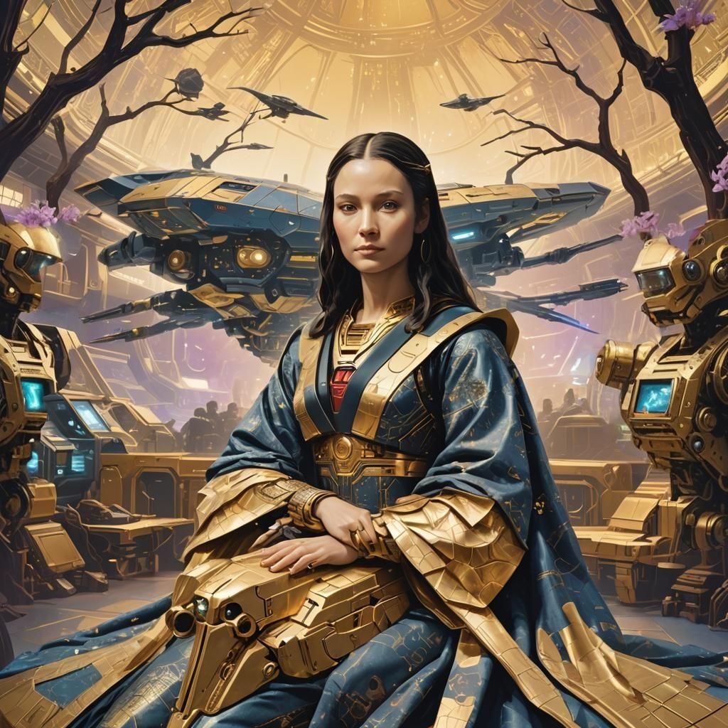 Borg Woman in Mona Lisa Pose: Detailed Matte Painting