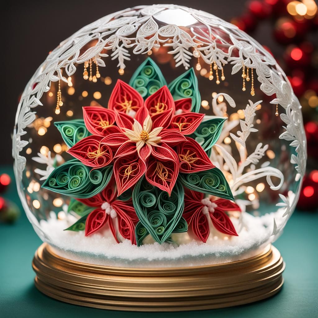 Surreal Crystal Snowglobe with Majestic Paper Quilled Poinse...