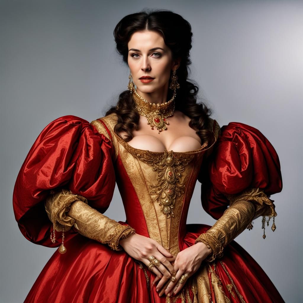 Dutch Noble Lady in Red and Gold Gown