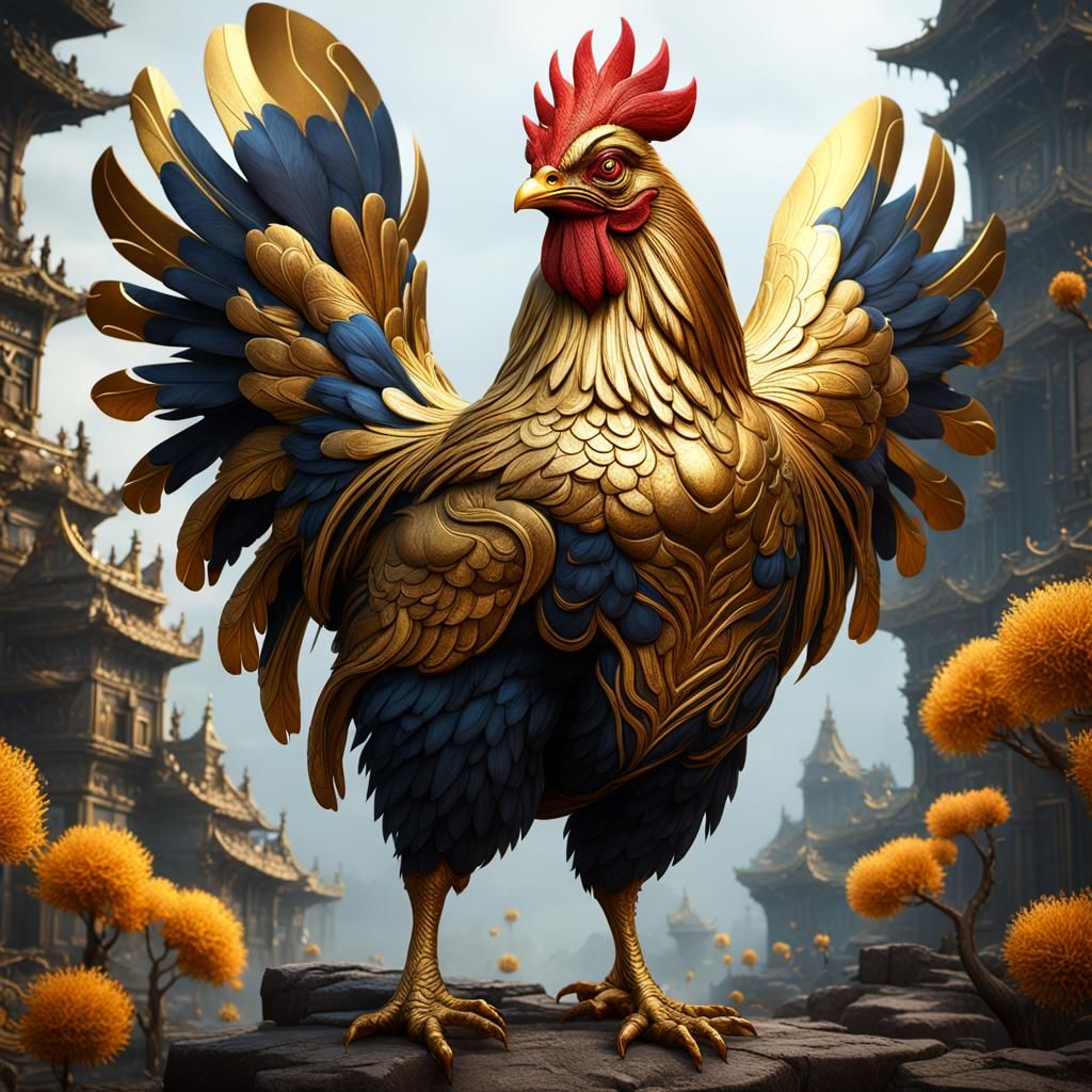 Golden Chicken in Detailed Matte Painting