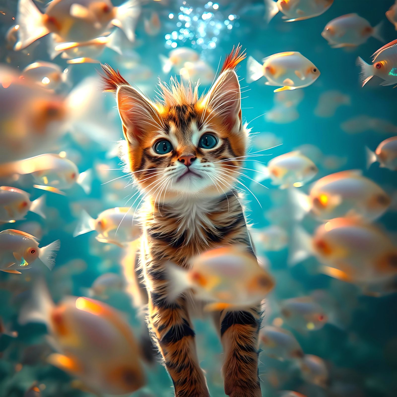 Whimsical Underwater Scene with Electric Fish