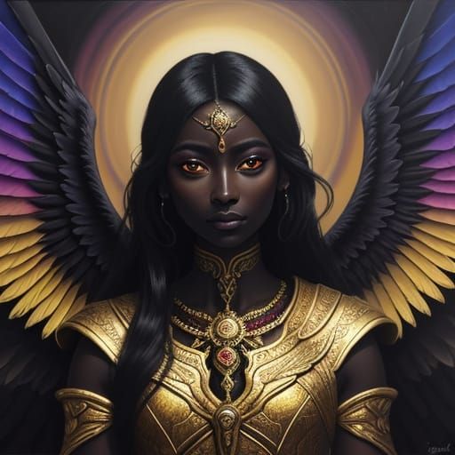 Dark Fantasy Angel with Iridescent Wings