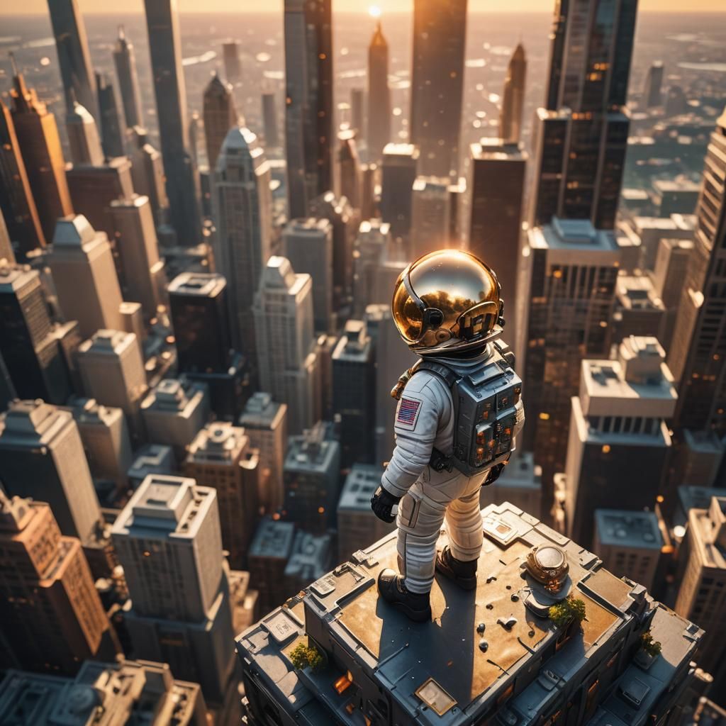Astronaut Over Miniature Cityscape in Digital Art