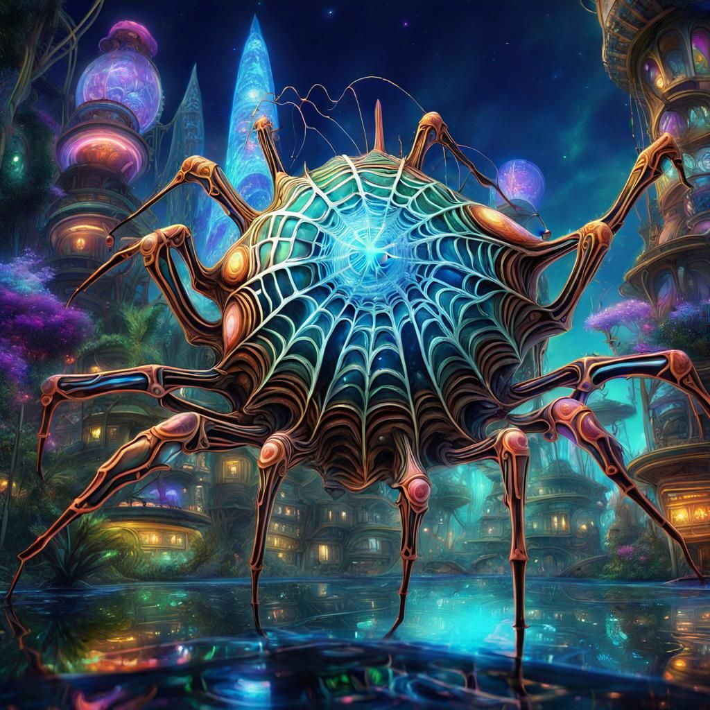 Spider Conch Shell in Steampunk Bioluminescent City