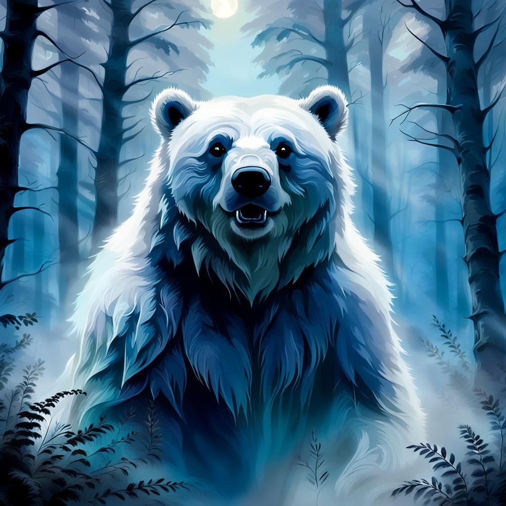 Ghost Bear in Misty Forest: Surrealist Close-Up