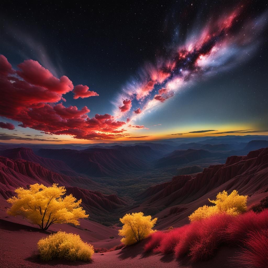 Extraterrestrial Astronauts Admire Colorful Night Sky