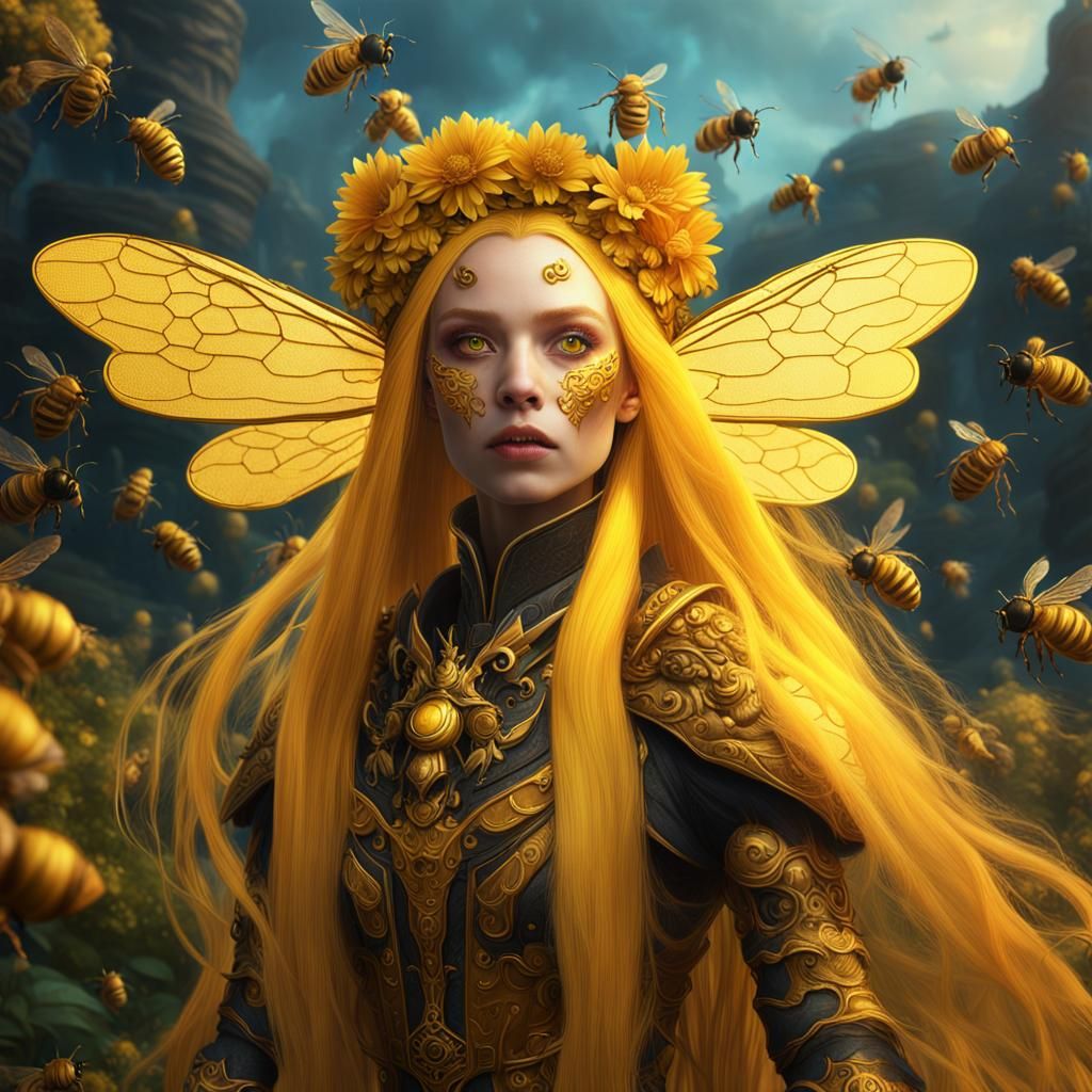 Bee Queen with Yellow Hair: Fantasy Art