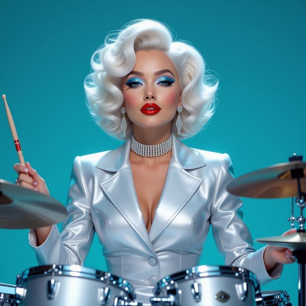 Glamorous Futuristic Drummer in Art Deco Style