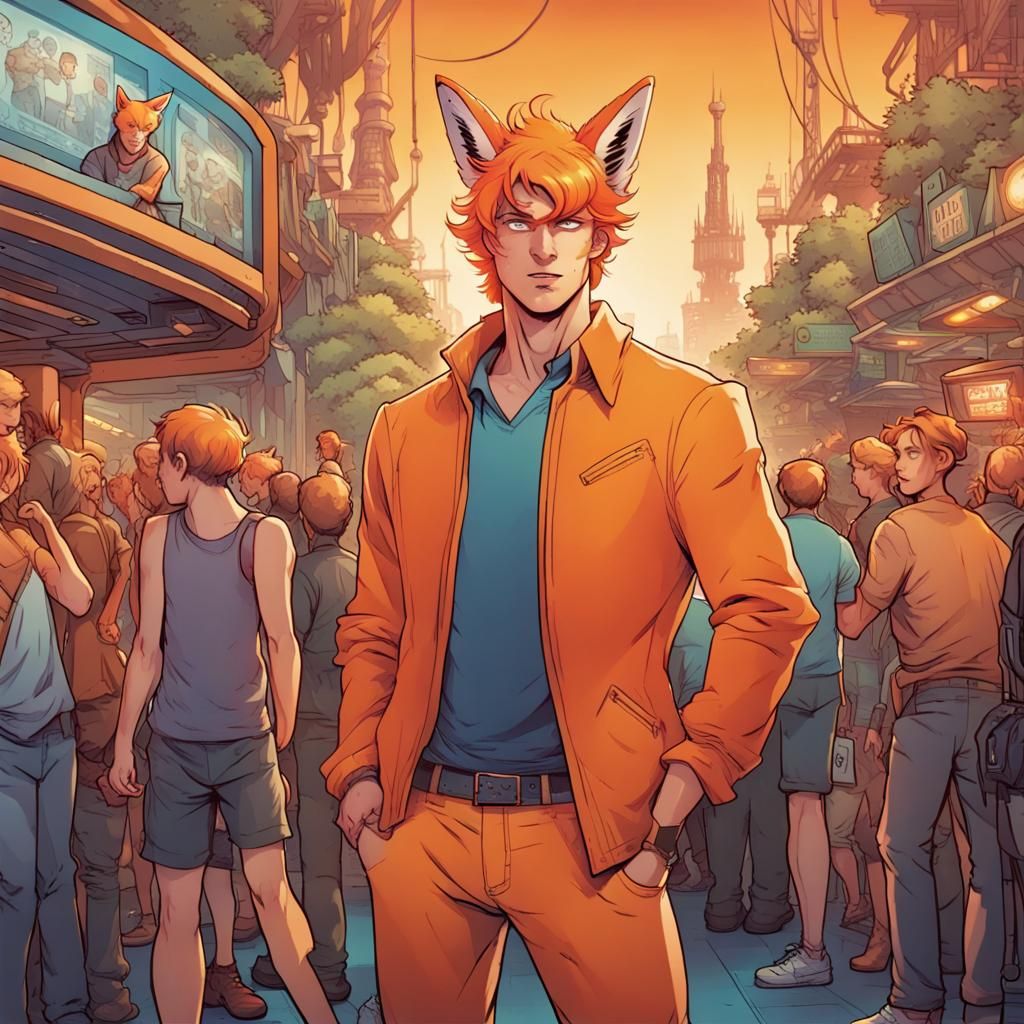 Orange Haired Fox Man in Theme Park, Comic Art