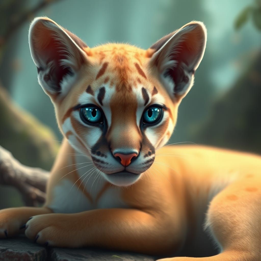 This proud young cougar has golden fur with pale grey markin...