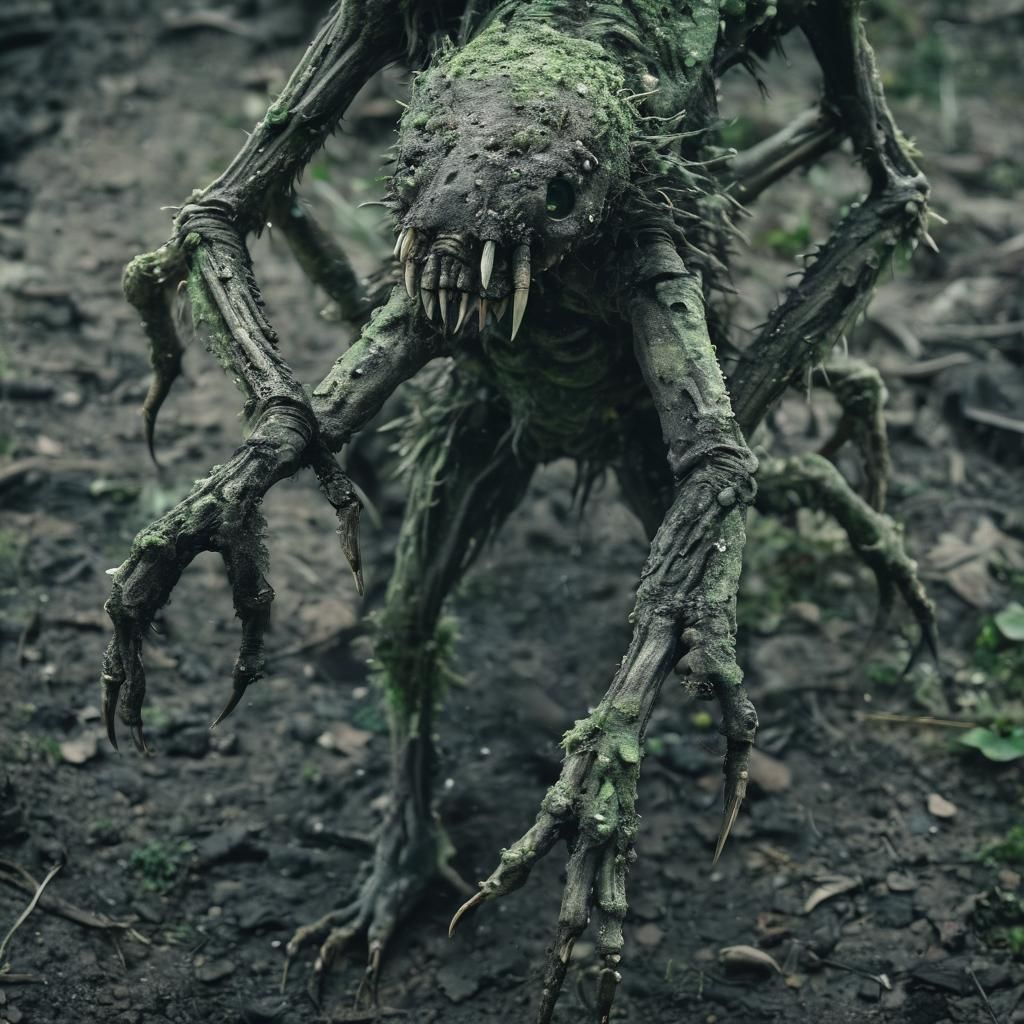 Grotesque Horror Creature with Glowing Pustules