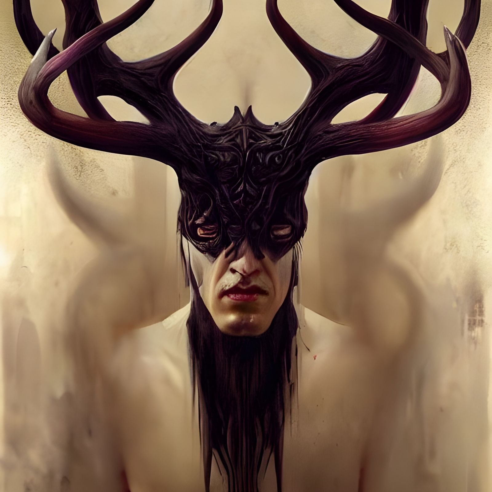 Sinister Stag-Human Hybrid in Detailed Oil Painting