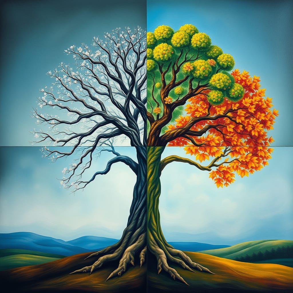 Surrealist Tree in Four Seasons