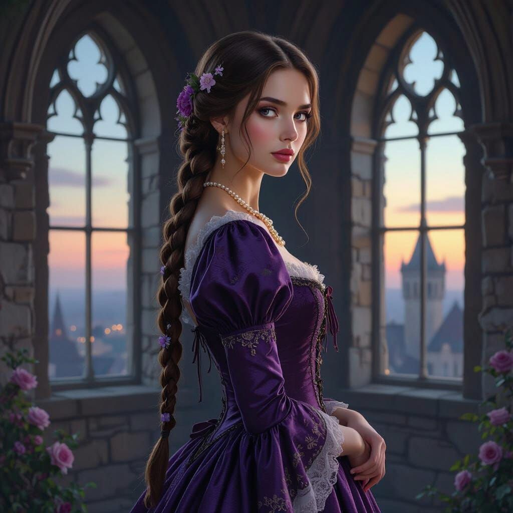 Gothic Princess in Medieval Tower, Precisionism Style