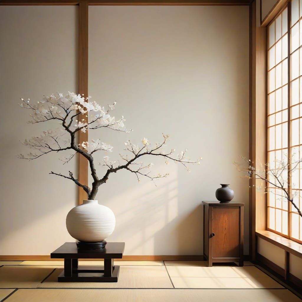 Elegant Japanese Sculpture in Serene Museum Setting