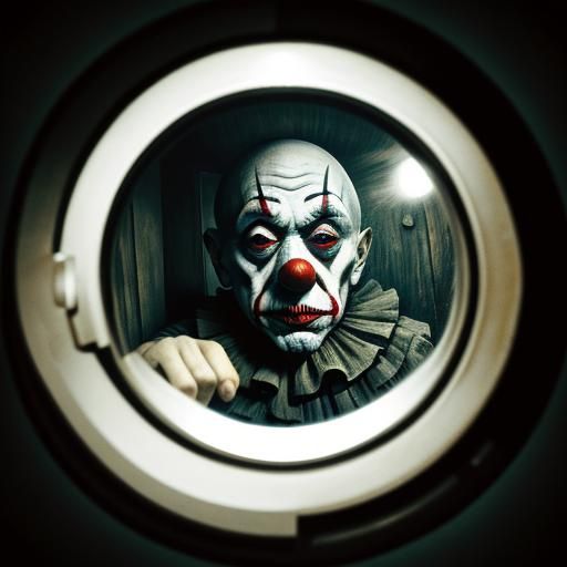 Killer Clown at Door: Primitivism Style Peephole View