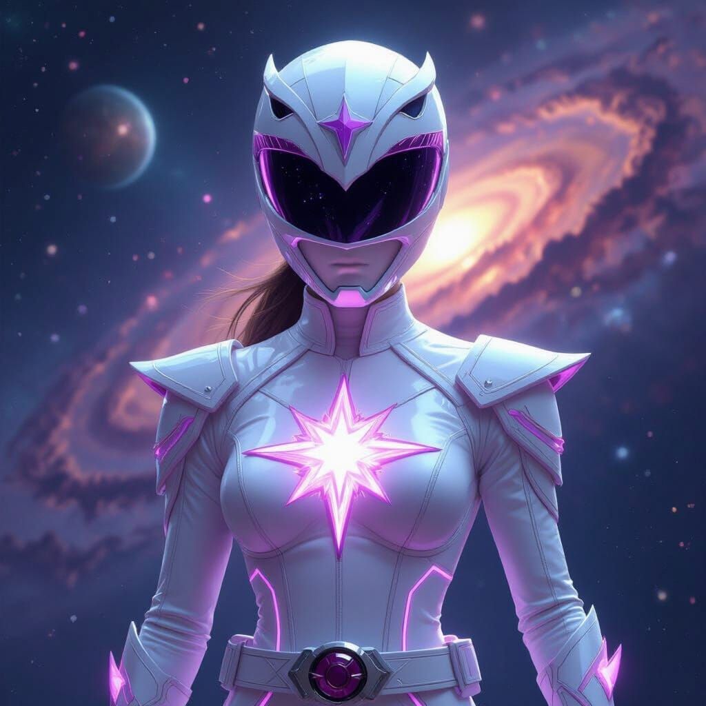 Cosmic Power Ranger in White Galaxy Suit with Sentient Blade