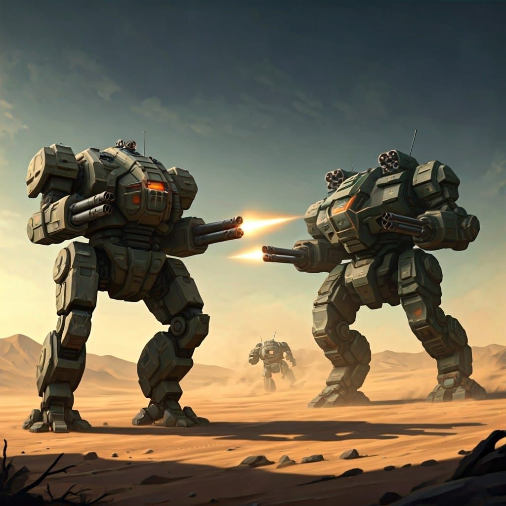 Mechwarriors Clash in Desert Wasteland