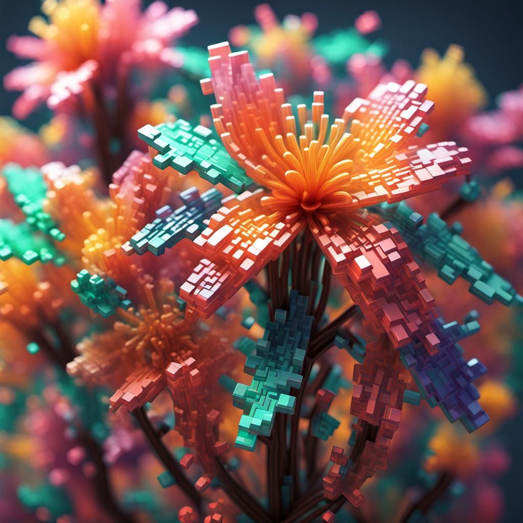 3D Pixel Honeysuckle Flower