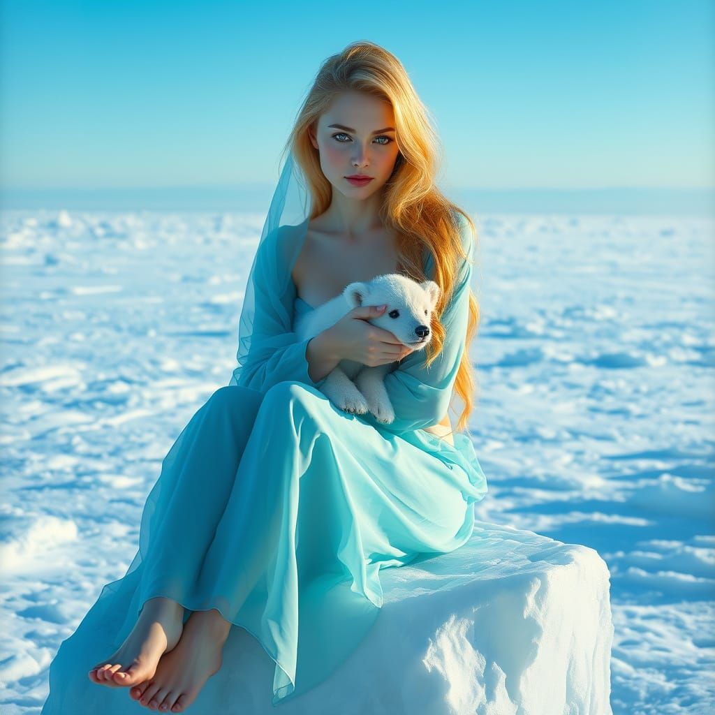 Elegant Woman in Icy Landscape