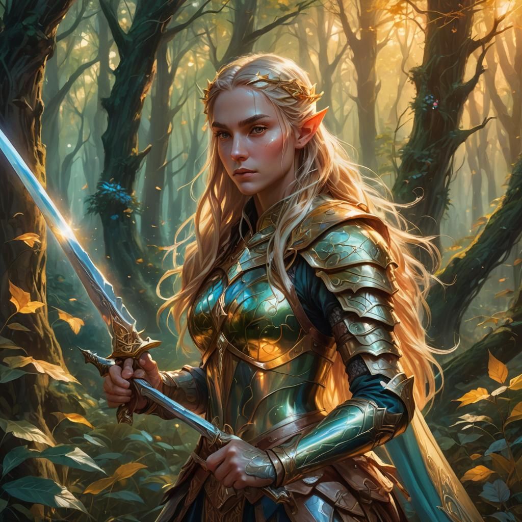 Warrior Elf Princess in Mystical Forest