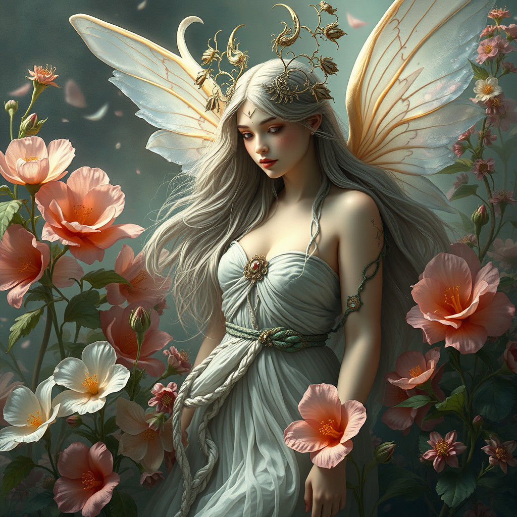 Elegant Anthousai Nymphs in a Detailed Digital Painting