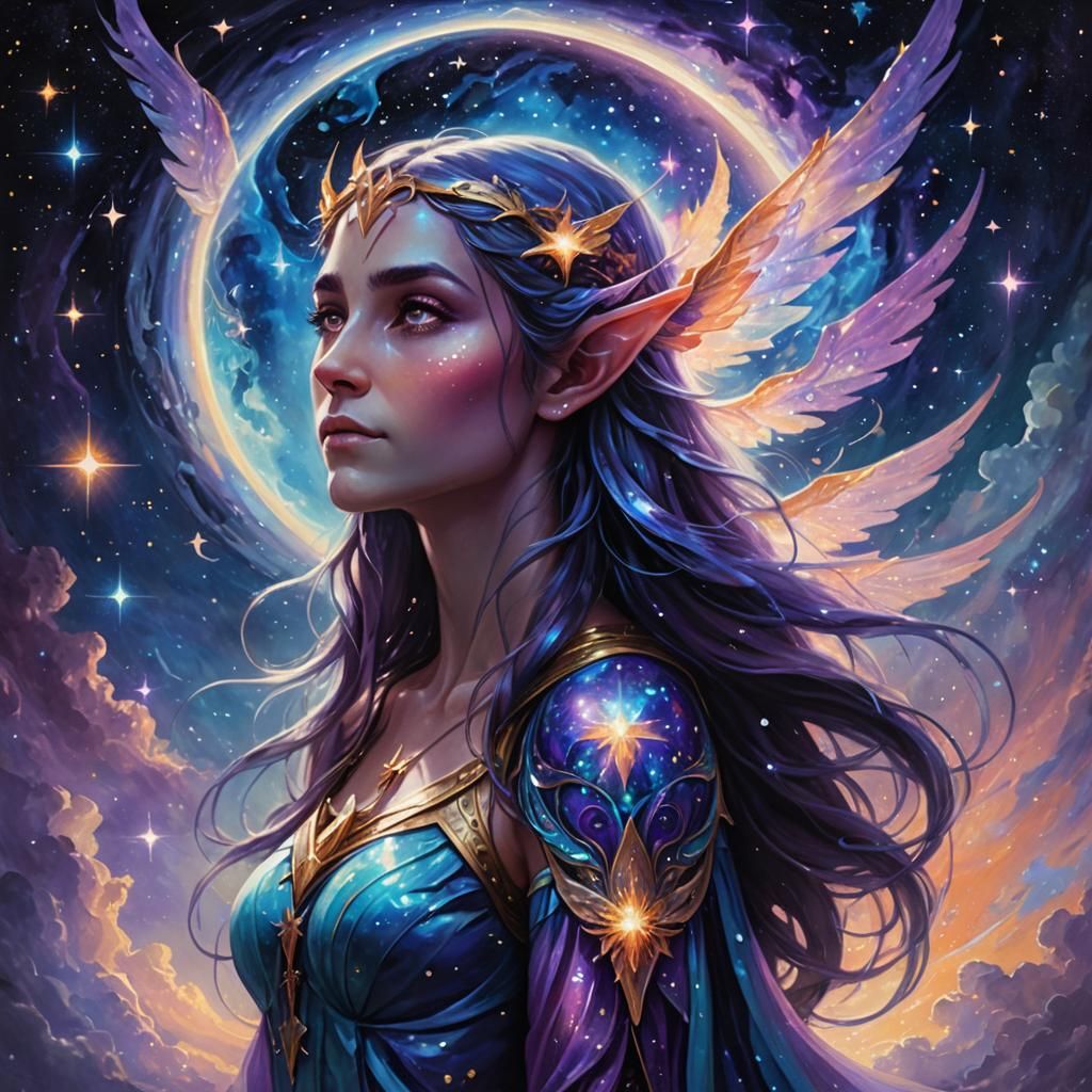 Winged Elf in Cosmic Eclipse Fantasy Art