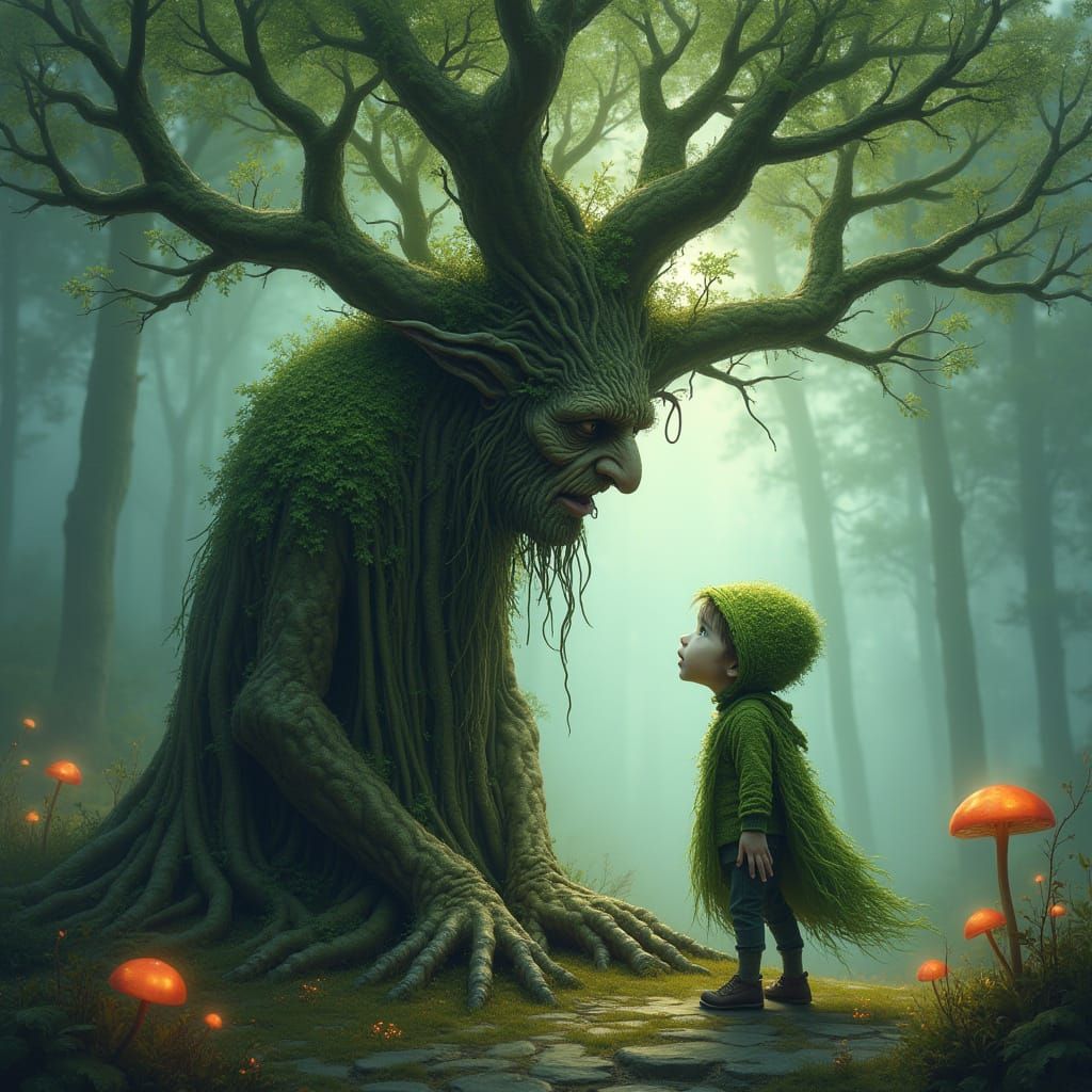 Ancient Tree Shares Wisdom with Young Sapling in Enchanted F...