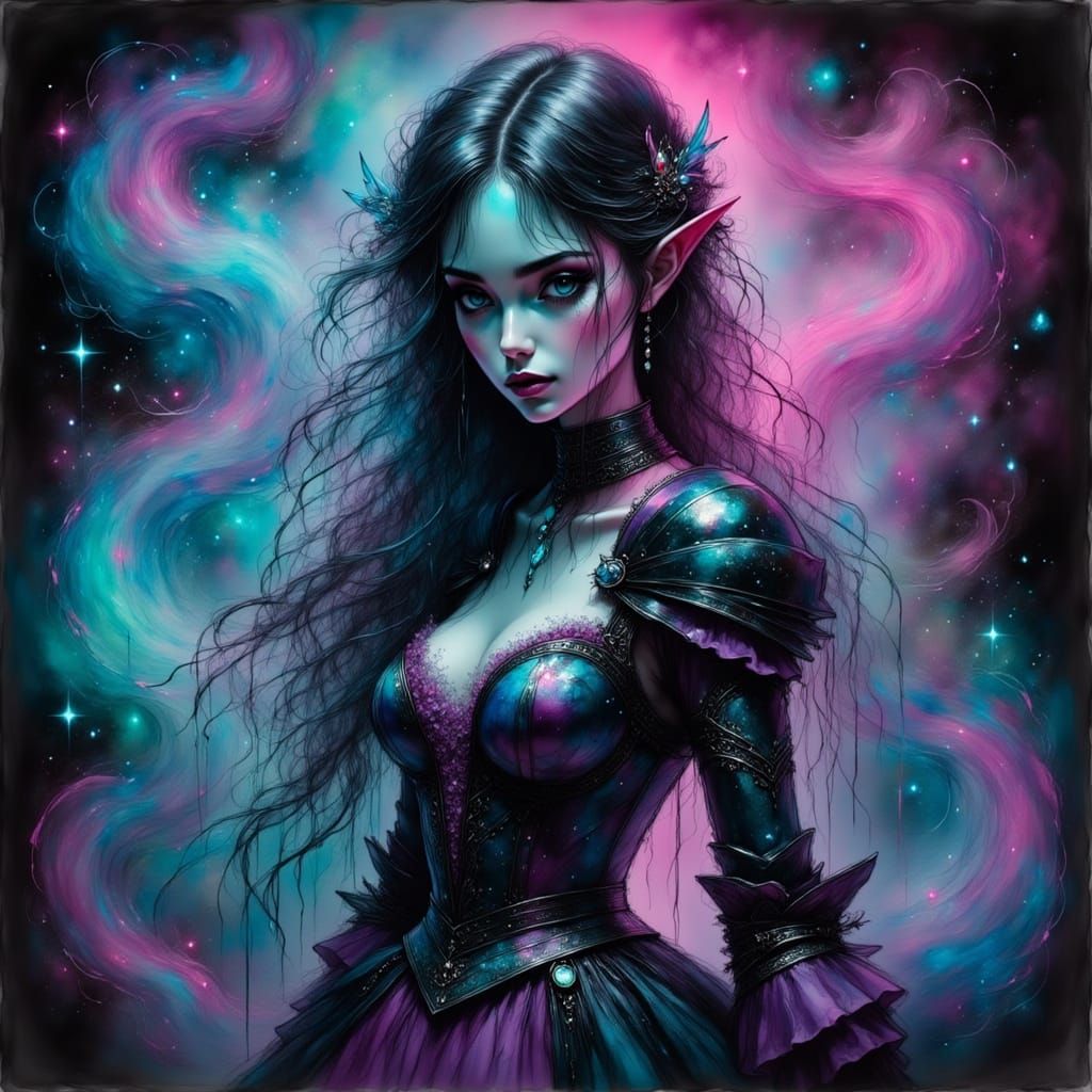 Mystical Battlemage in Fluorescent Victorian Armor