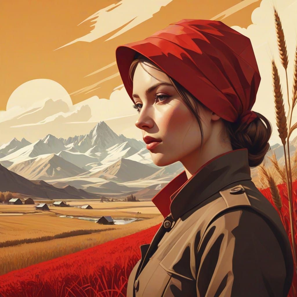 Ethereal Soviet Constructivist Portrait of Katarina Amidst S...