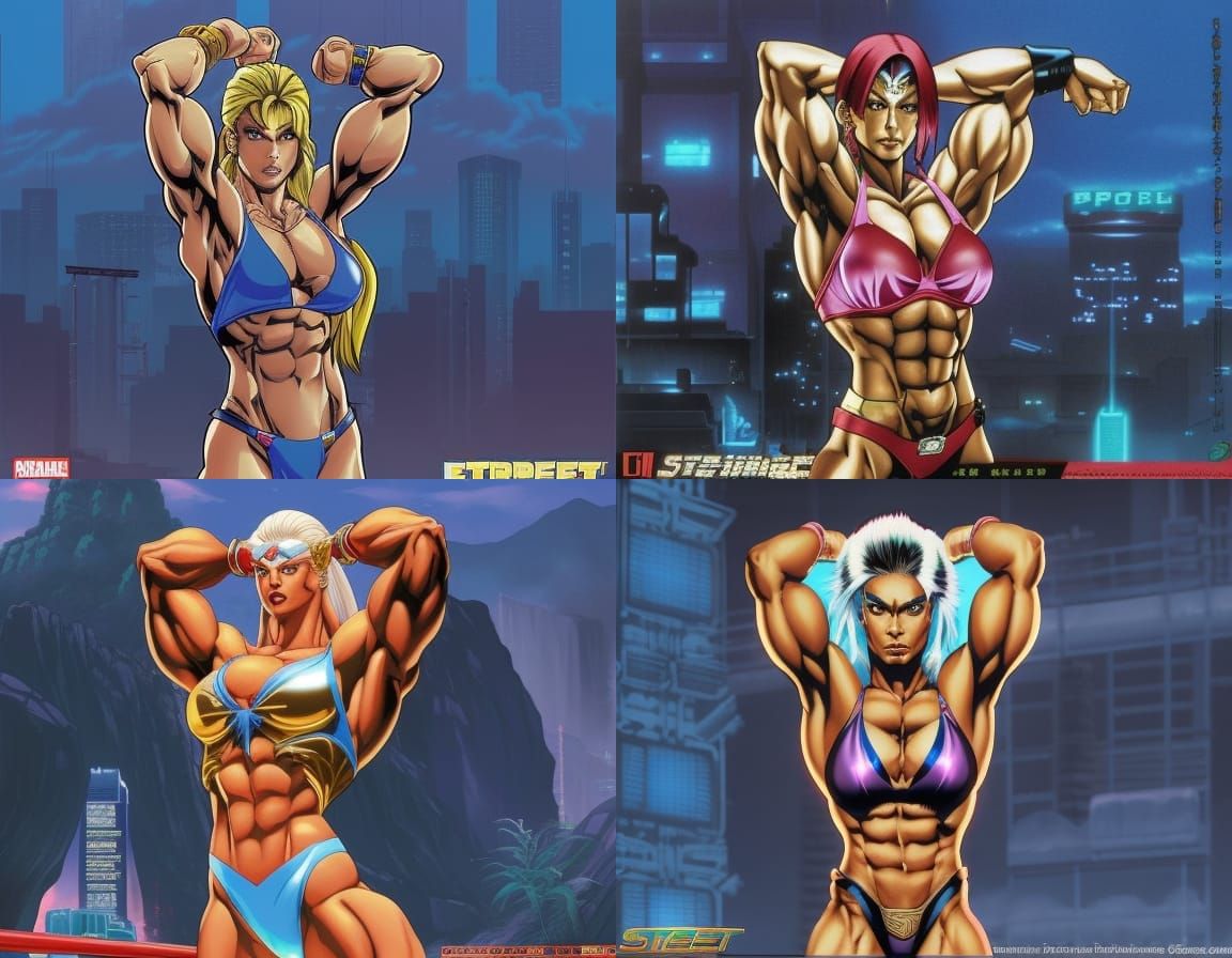 Anime Bodybuilder Character Design in Streets of Rage Style